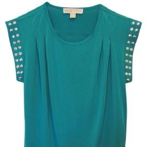MICHAEL KORS Studded Cap Sleeve Pleated Blouse